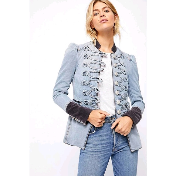 Free People Denim Seamed And Structured Jacket Corduroy Black Accents S - Picture 3 of 7